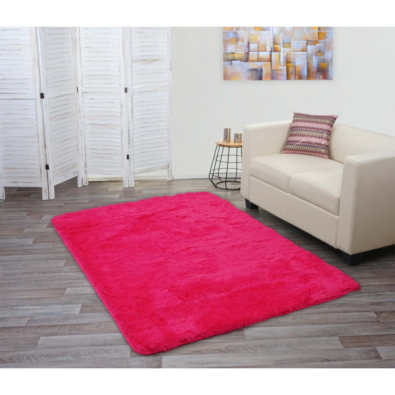 Tapis en peluche mignon à poils longs rose