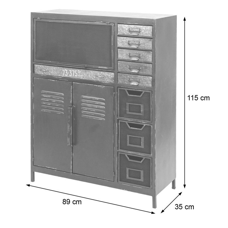 Commode de pharmacien buffet haut, meuble à tiroirs, design industriel, 115x89x35cm