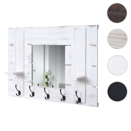 Garderobe murale avec miroir, planche vestiaire, shabby, vintage, 5 crochets 90x60cm - gris foncé