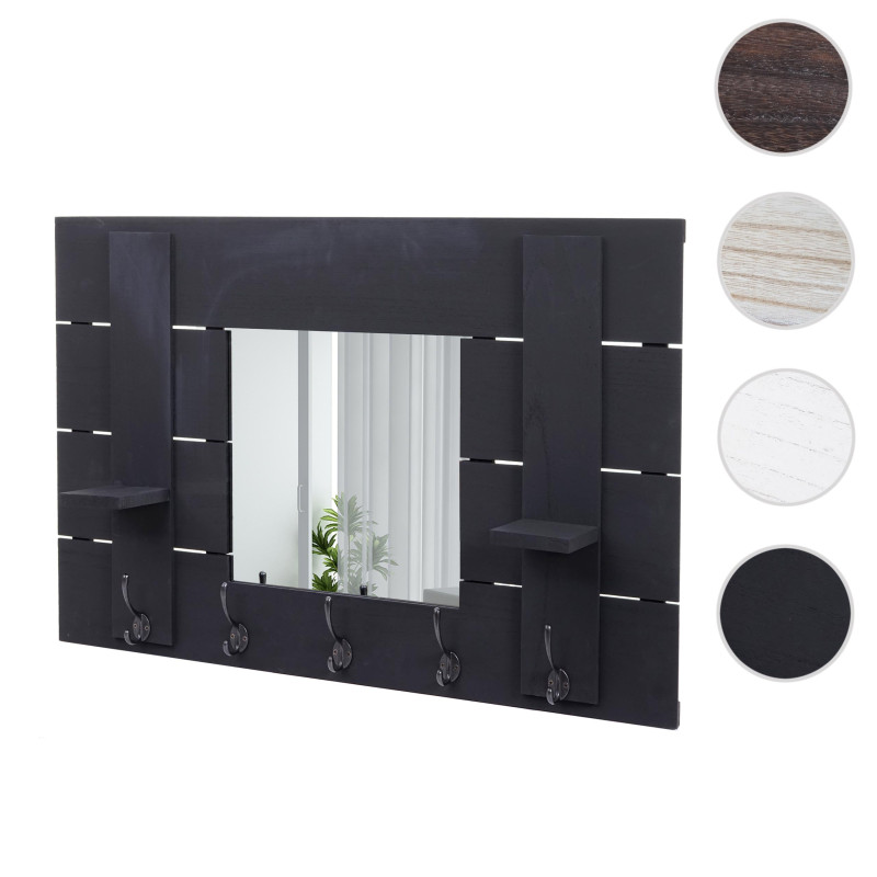 Garderobe murale avec miroir, planche vestiaire, shabby, vintage, 5 crochets 90x60cm - gris foncé