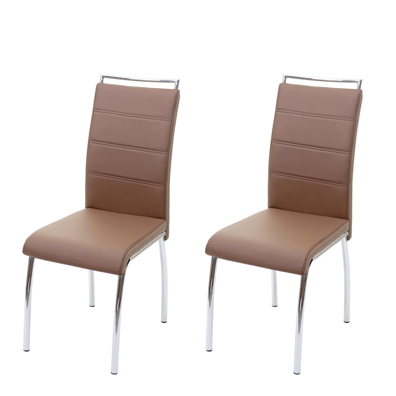 2x chaise de salle à manger , similicuir, chrome - marron