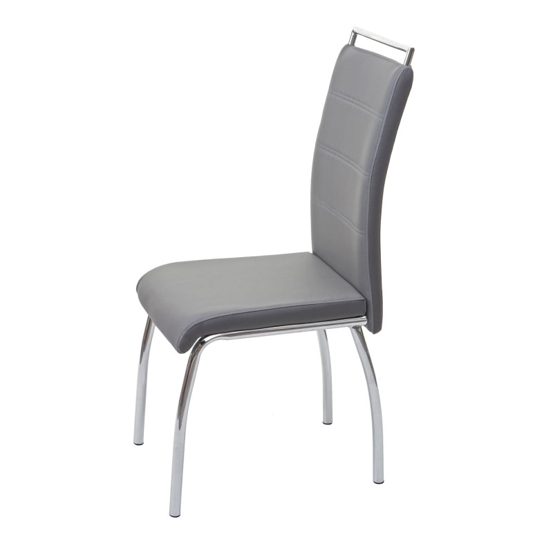 2x chaise de salle à manger , similicuir, chrome - gris clair