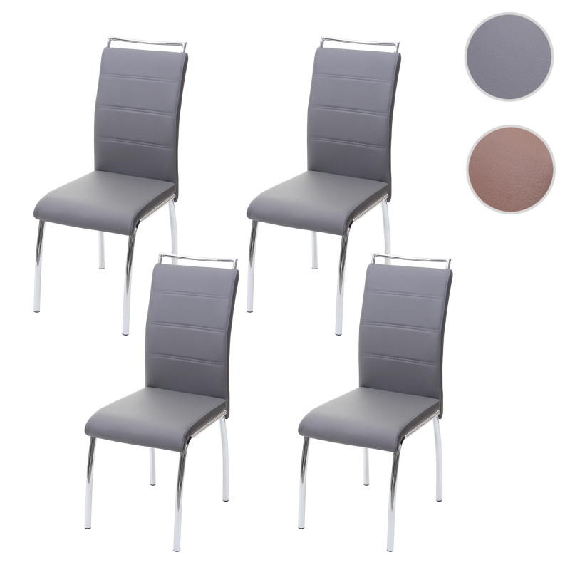 4x chaise de salle à manger , similicuir, chrome - marron