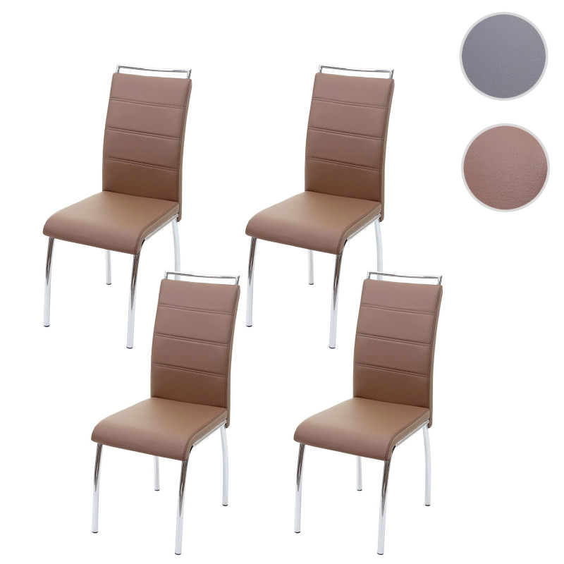 4x chaise de salle à manger , similicuir, chrome - marron