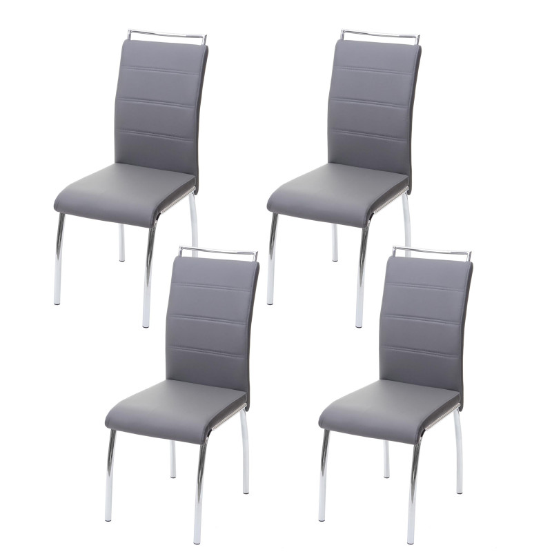 4x chaise de salle à manger , similicuir, chrome - gris clair