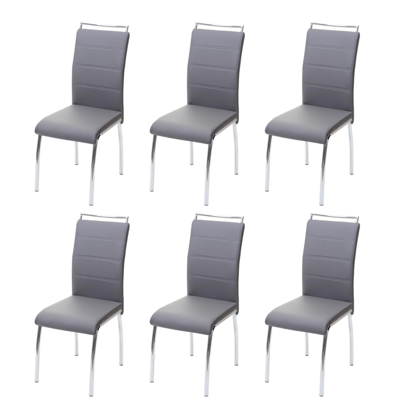 6x chaise de salle à manger , similicuir, chrome - gris clair