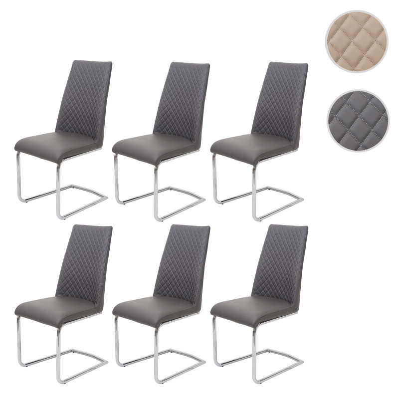 6x chaise de salle à manger chaise cantilever, , similicuir - crème