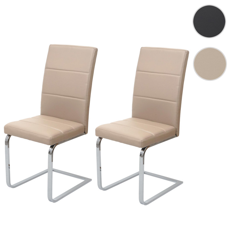 2x chaise de salle à manger chaise cantilever, , similicuir, chrome - crème