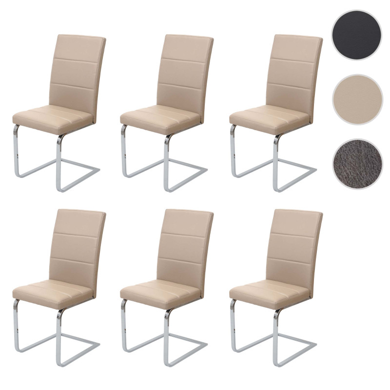6x chaise de salle à manger chaise cantilever, , similicuir, chrome - crème