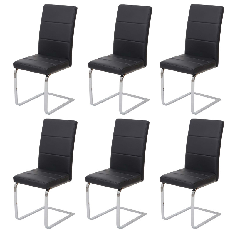 6x chaise de salle à manger chaise cantilever, , similicuir, chrome - noir