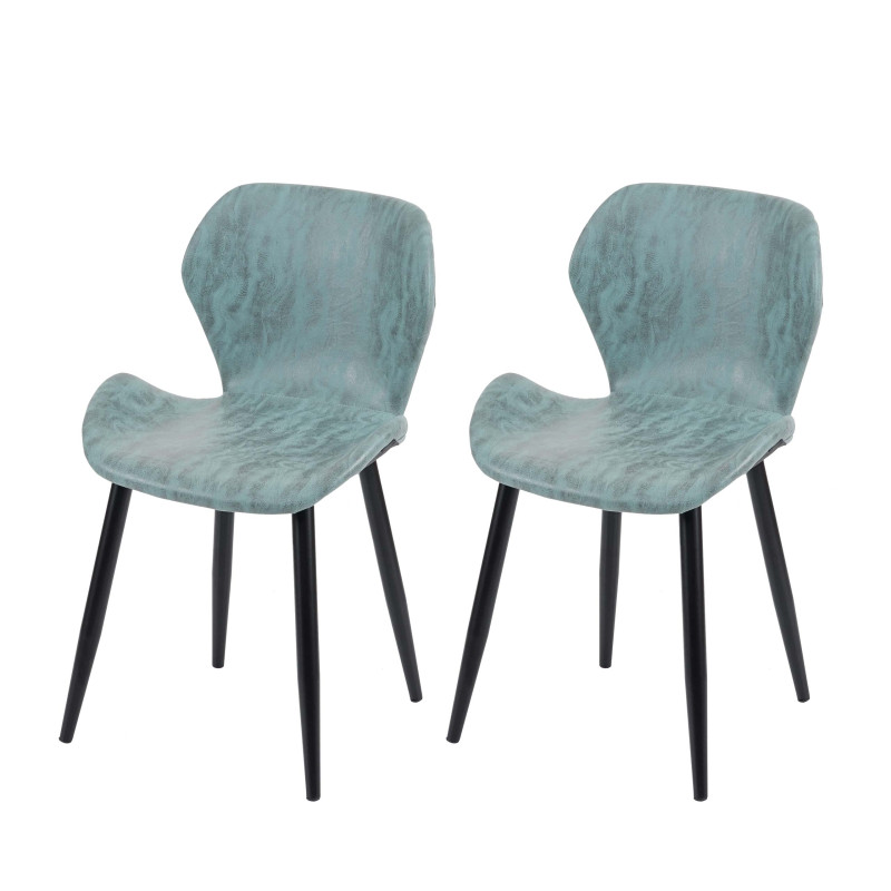 2x chaise de salle à manger , forme galbé, similicuir - gris/vert