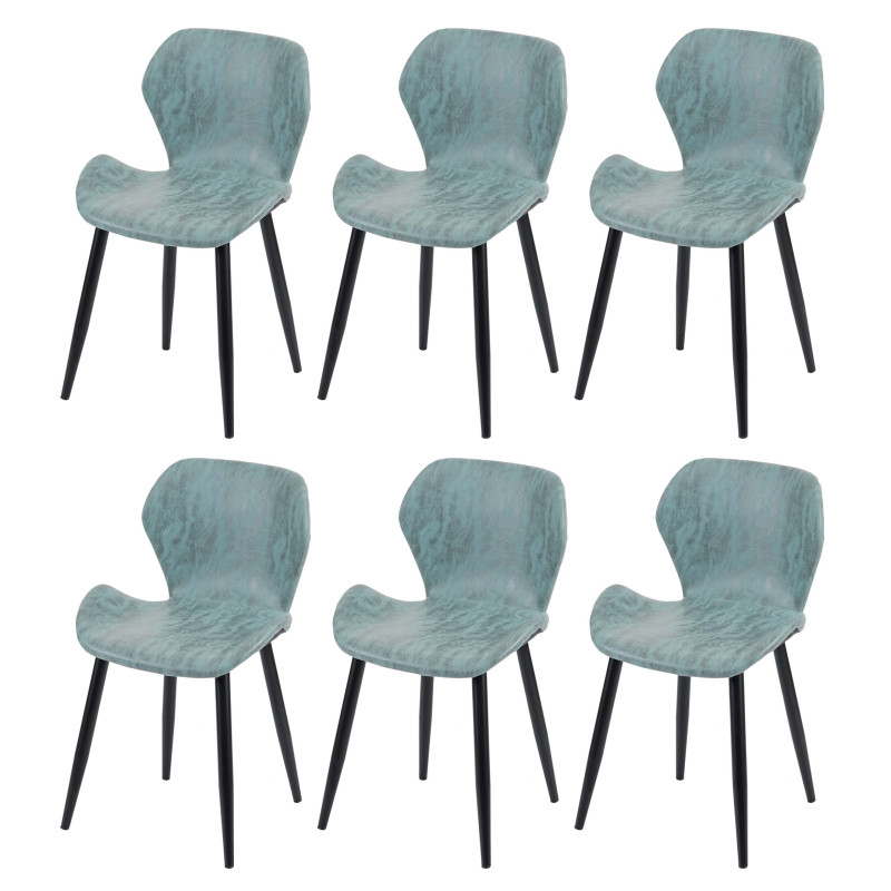 6x chaise de salle à manger , forme galbé, similicuir - gris/vert