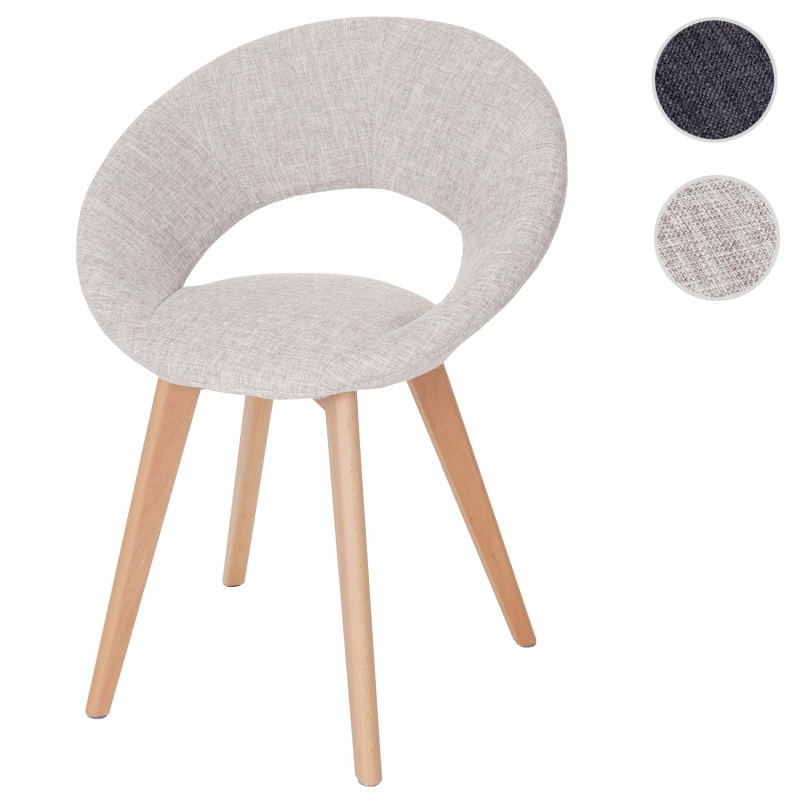 Chaise de salle à manger Palermo III, fauteuil, design rétro des années 50 - tissu, crème/gris