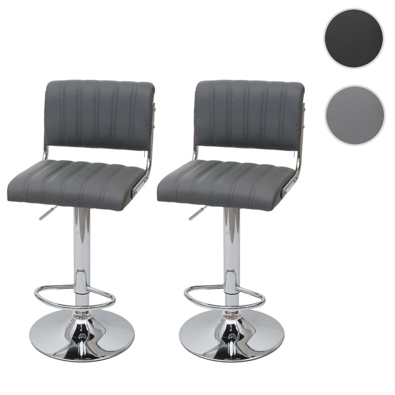 2x tabouret de bar chaise de comptoir avec dossier, rotatif, similicuir - gris