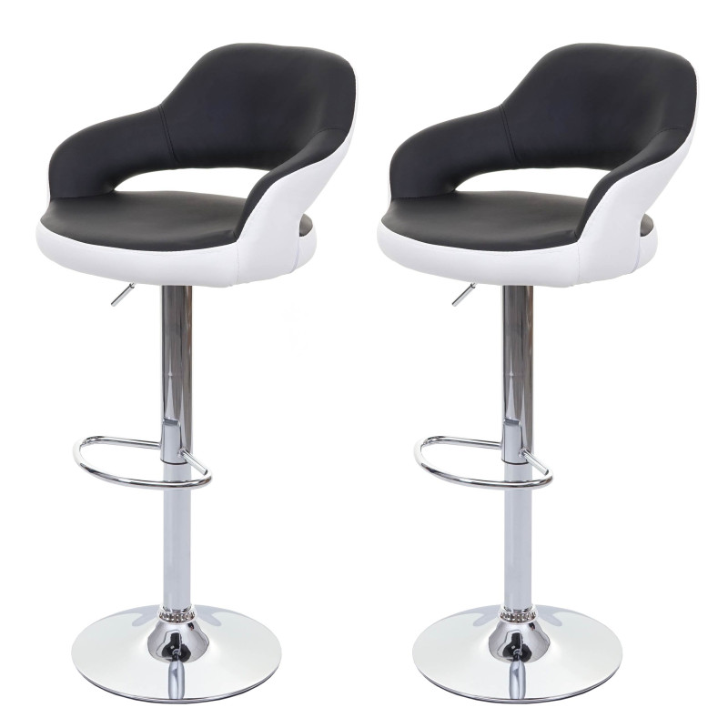 2x tabouret de bar chaise de comptoir avec dossier, rotatif, similicuir - noir/blanc