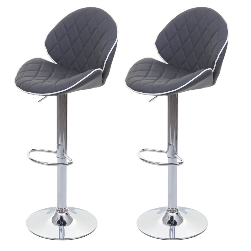 2x tabouret de bar chaise de comptoir, rotatif, similicuir, couture blanche - gris