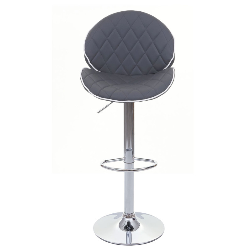 2x tabouret de bar chaise de comptoir, rotatif, similicuir, couture blanche - gris