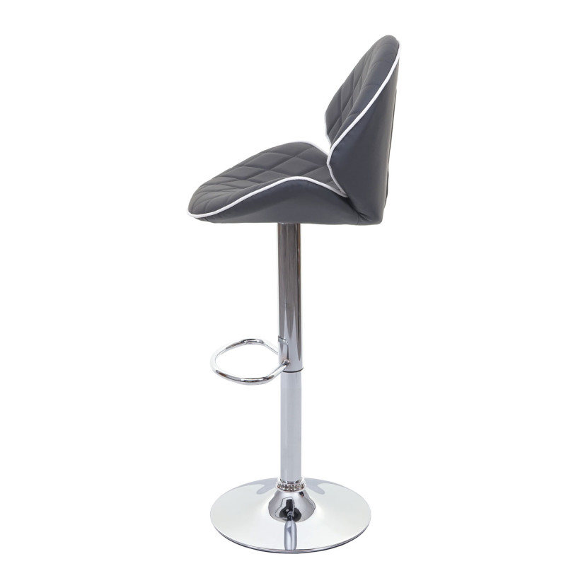 2x tabouret de bar chaise de comptoir, rotatif, similicuir, couture blanche - gris