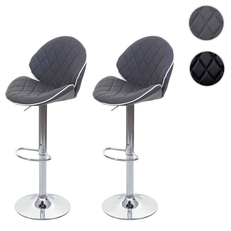 2x tabouret de bar chaise de comptoir, rotatif, similicuir, couture blanche - gris