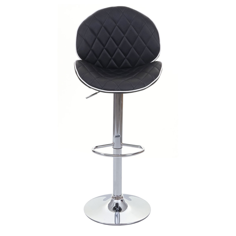 2x tabouret de bar chaise de comptoir, rotatif, similicuir, couture blanche - noir