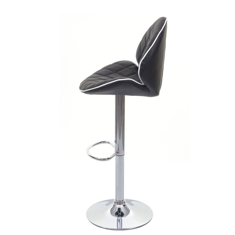 2x tabouret de bar chaise de comptoir, rotatif, similicuir, couture blanche - noir