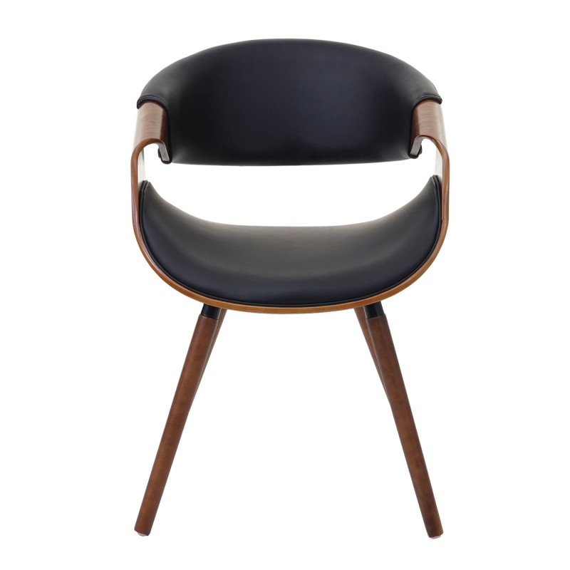Chaise de salle à manger design rétro, vintage, bois de proue, aspect noix, similicuir - noir