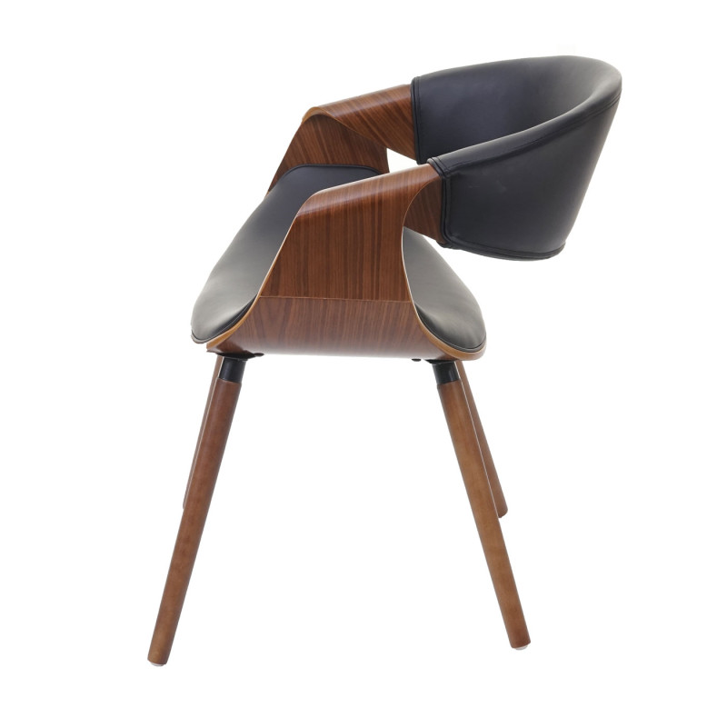 Chaise de salle à manger design rétro, vintage, bois de proue, aspect noix, similicuir - noir