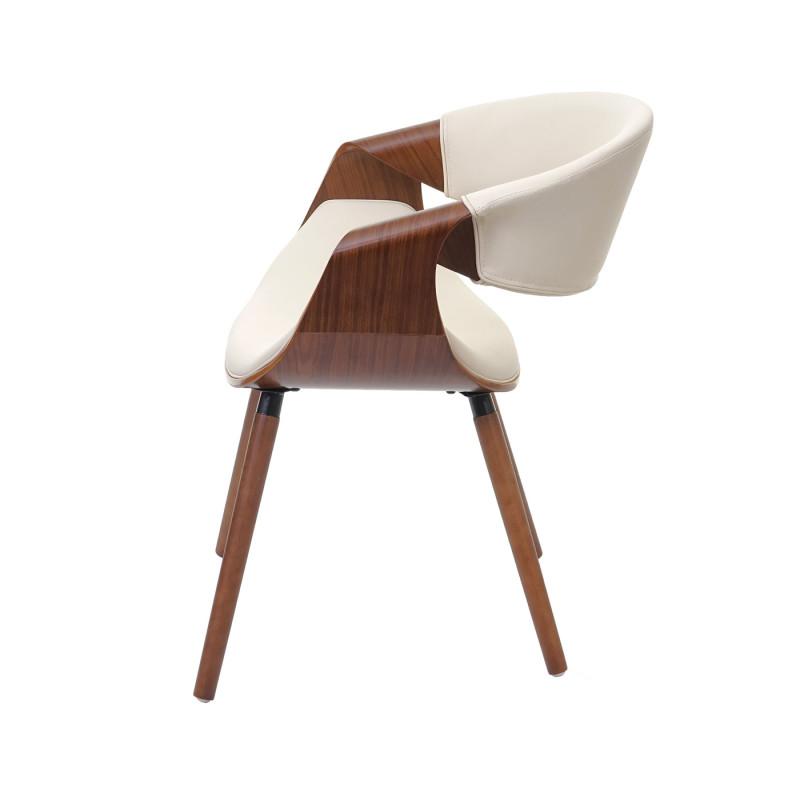 Chaise de salle à manger design rétro, vintage, bois de proue, aspect noix, similicuir - crème