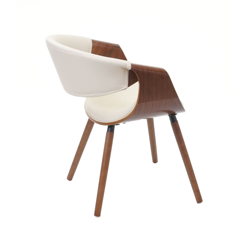 Chaise de salle à manger design rétro, vintage, bois de proue, aspect noix, similicuir - crème