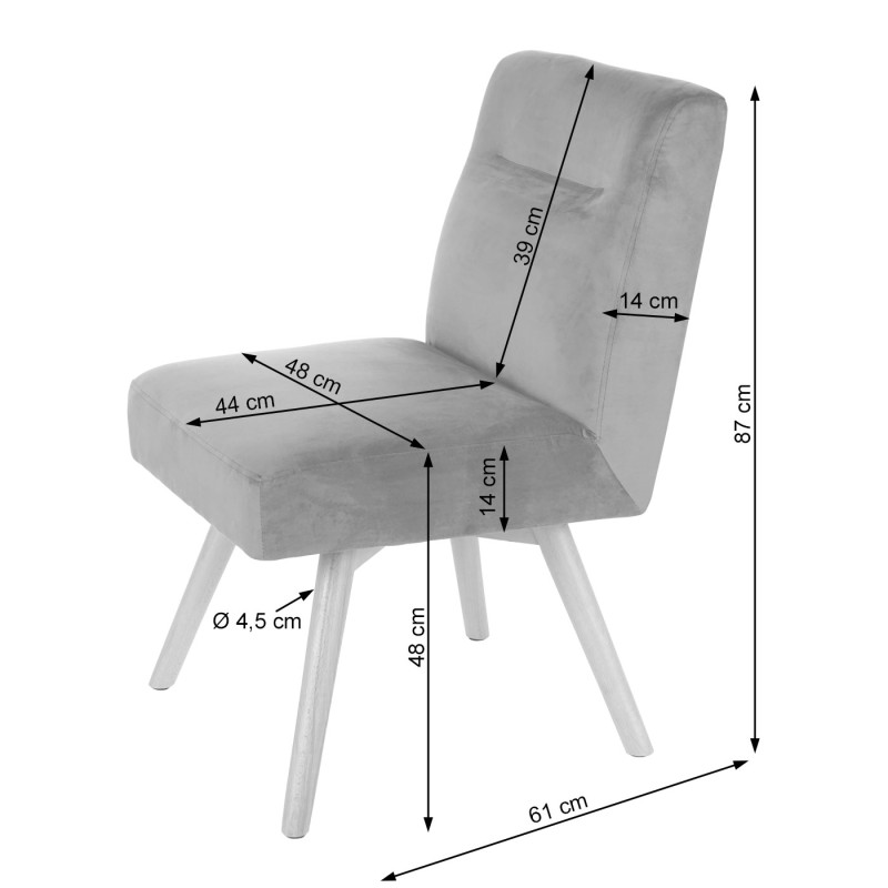 Chaise de salle à manger fauteuil de cuisine, design rétro, velours - gris