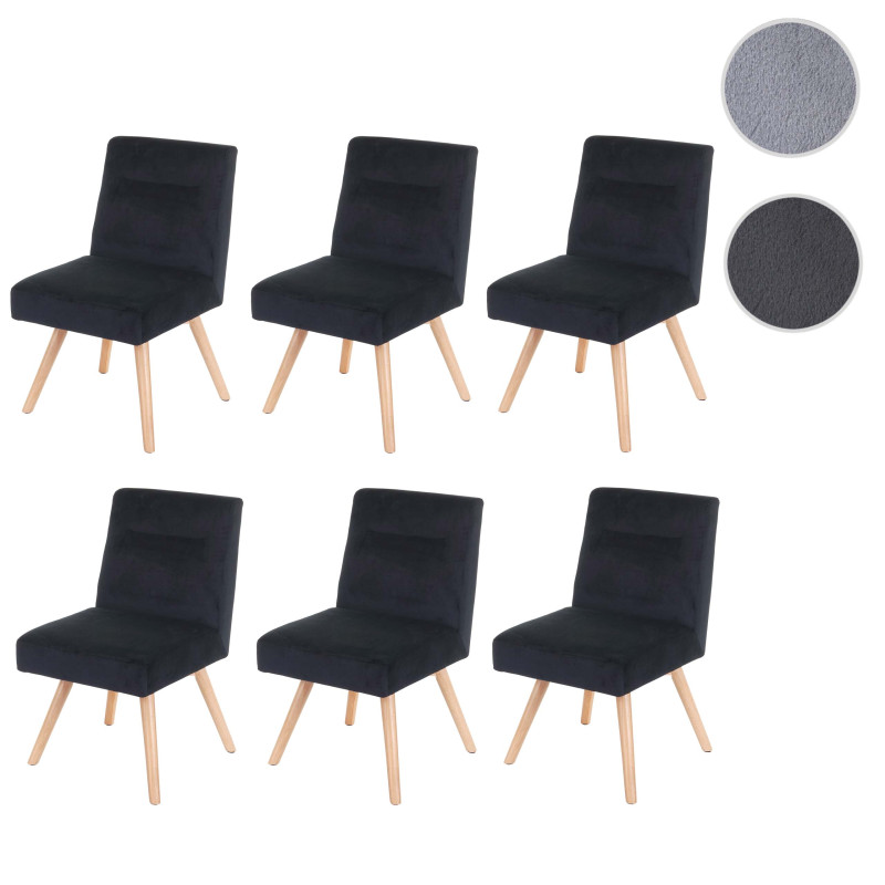 6x chaise de salle à manger fauteuil de cuisine, design rétro, velours - gris