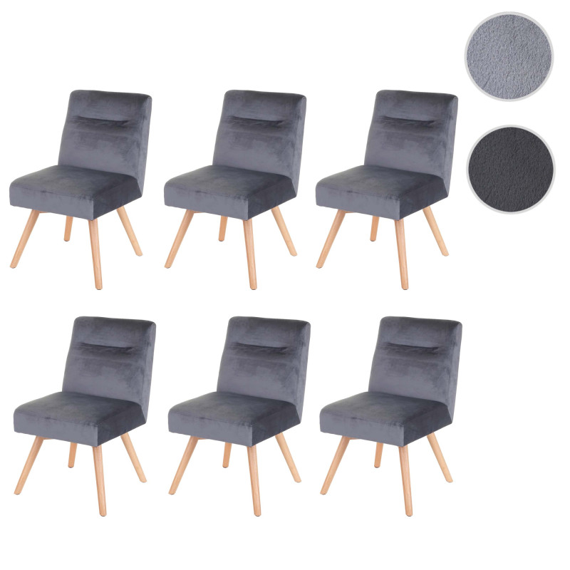 6x chaise de salle à manger fauteuil de cuisine, design rétro, velours - gris