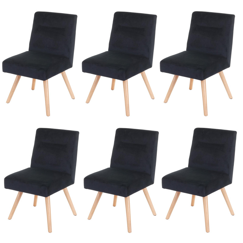 6x chaise de salle à manger fauteuil de cuisine, design rétro, velours - noir