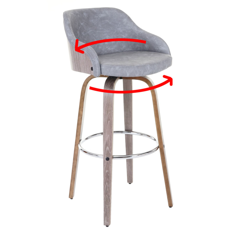 2x tabouret de bar chaise de comptoir, design rétro, bois de proue, similicuir, vintage gris