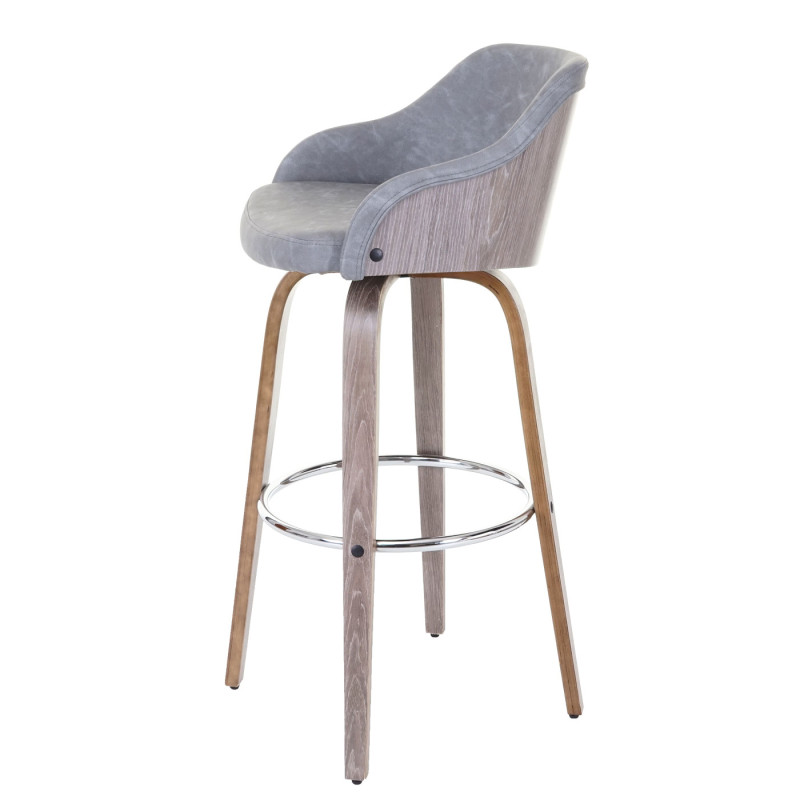 2x tabouret de bar chaise de comptoir, design rétro, bois de proue, similicuir, vintage gris