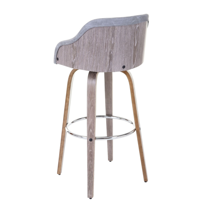 2x tabouret de bar chaise de comptoir, design rétro, bois de proue, similicuir, vintage gris