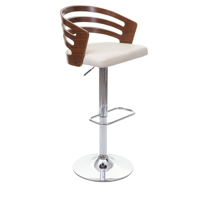 Tabouret de bar chaise de comptoir, design rétro, bois de proue, aspect noix, similicuir - crème