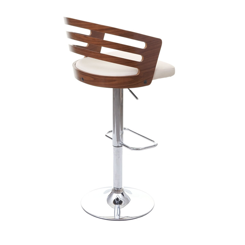 Tabouret de bar chaise de comptoir, design rétro, bois de proue, aspect noix, similicuir - crème