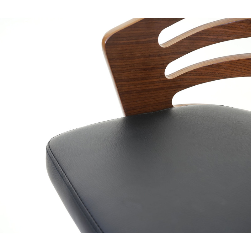 Tabouret de bar chaise de comptoir, design rétro, bois de proue, aspect noix, similicuir - noir