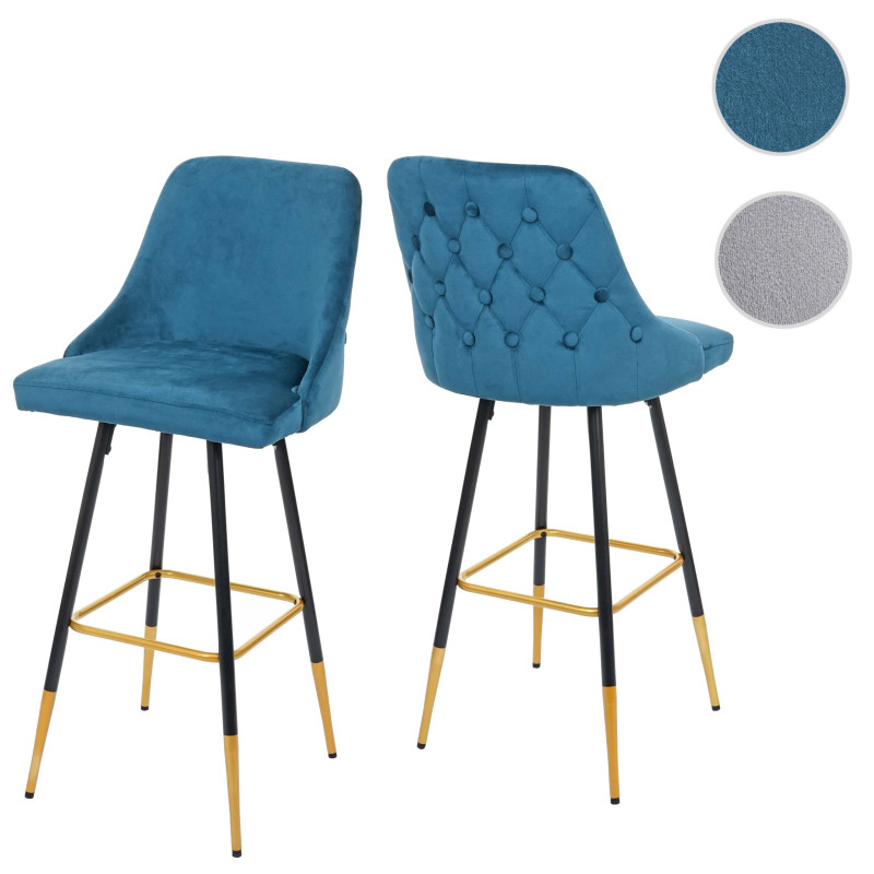 2x tabouret de bar chaise de bar/comptoir, design rétro, velours, haubans/pieds dorés - pétrole