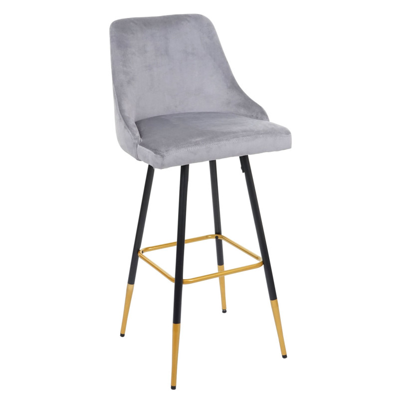 2x tabouret de bar chaise de bar/comptoir, design rétro, velours, haubans/pieds dorés - gris