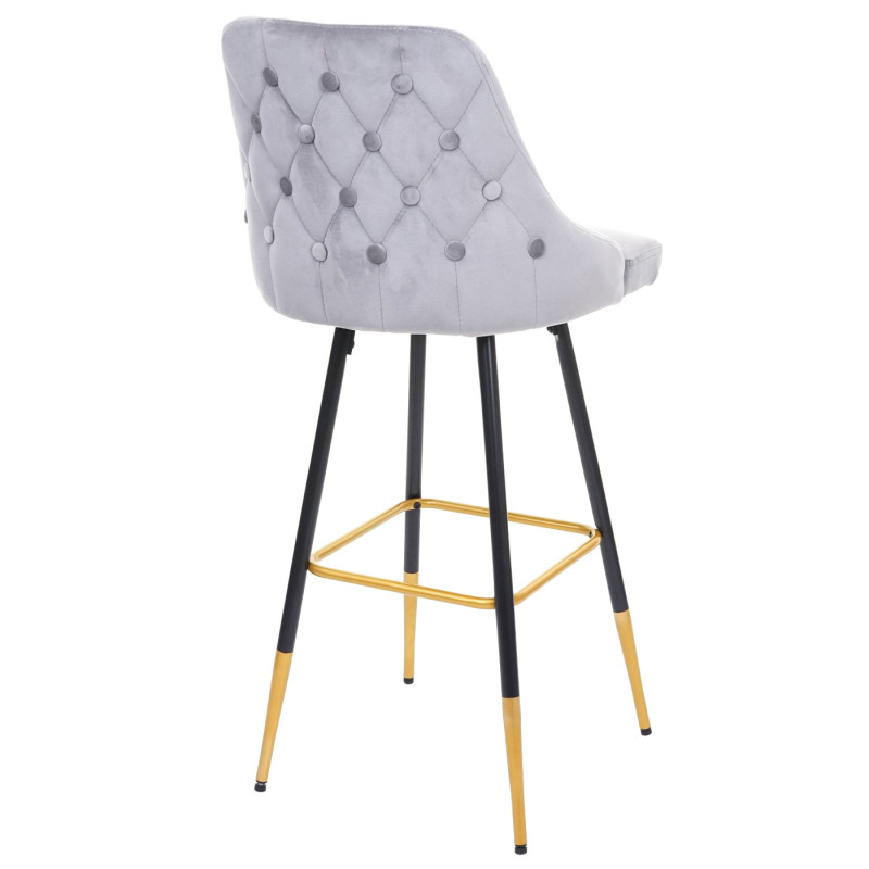 2x tabouret de bar chaise de bar/comptoir, design rétro, velours, haubans/pieds dorés - gris