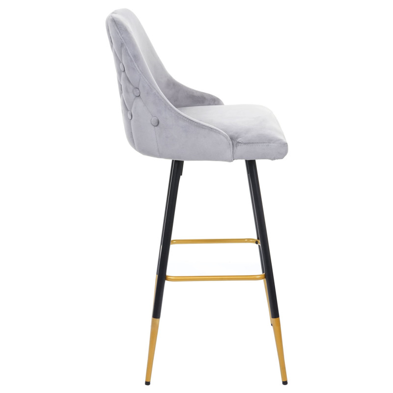 2x tabouret de bar chaise de bar/comptoir, design rétro, velours, haubans/pieds dorés - gris