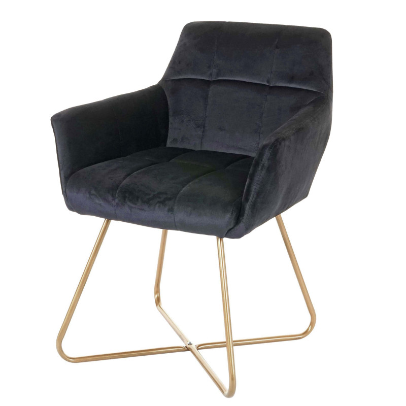 Chaise de salle à manger fauteuil de cuisine, design rétro, velours, pieds dorés - noir