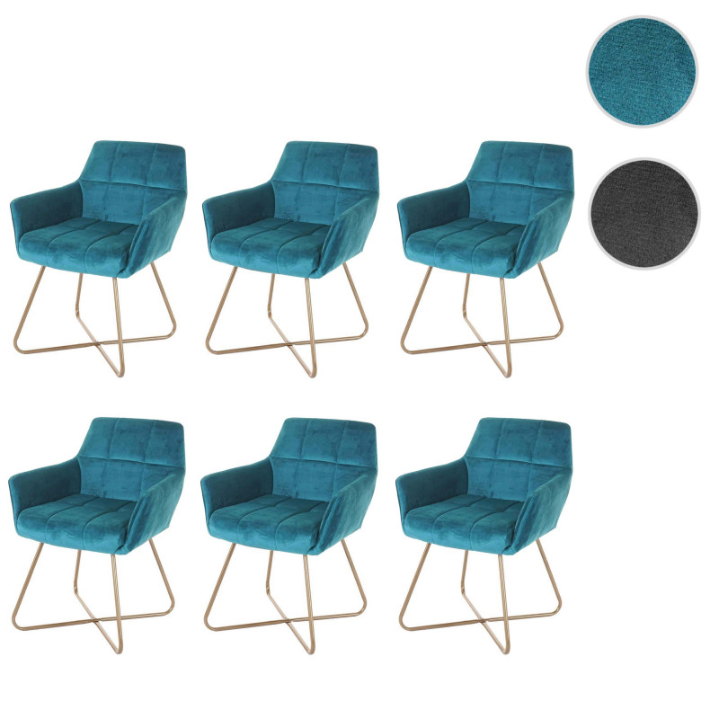 Lot de 6 chaises de salle à manger , design rétro velours pieds dorés - pétrole