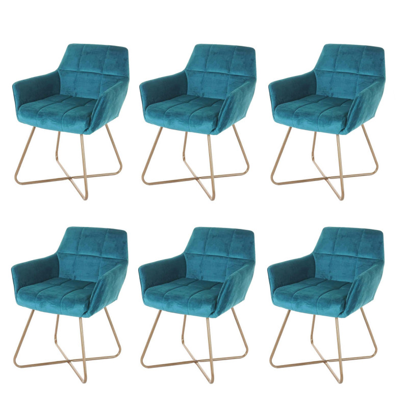 Lot de 6 chaises de salle à manger , design rétro velours pieds dorés - pétrole