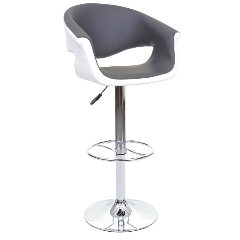 Tabouret de bar chaise de bar/comptoir, rotatif, avec dossier, similicuir - gris/blanc