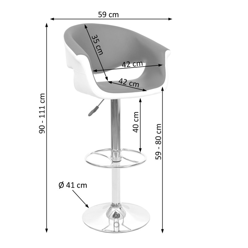 Tabouret de bar chaise de bar/comptoir, rotatif, avec dossier, similicuir - gris/blanc