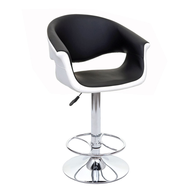 Tabouret de bar chaise de bar/comptoir, rotatif, avec dossier, similicuir - noir/blanc