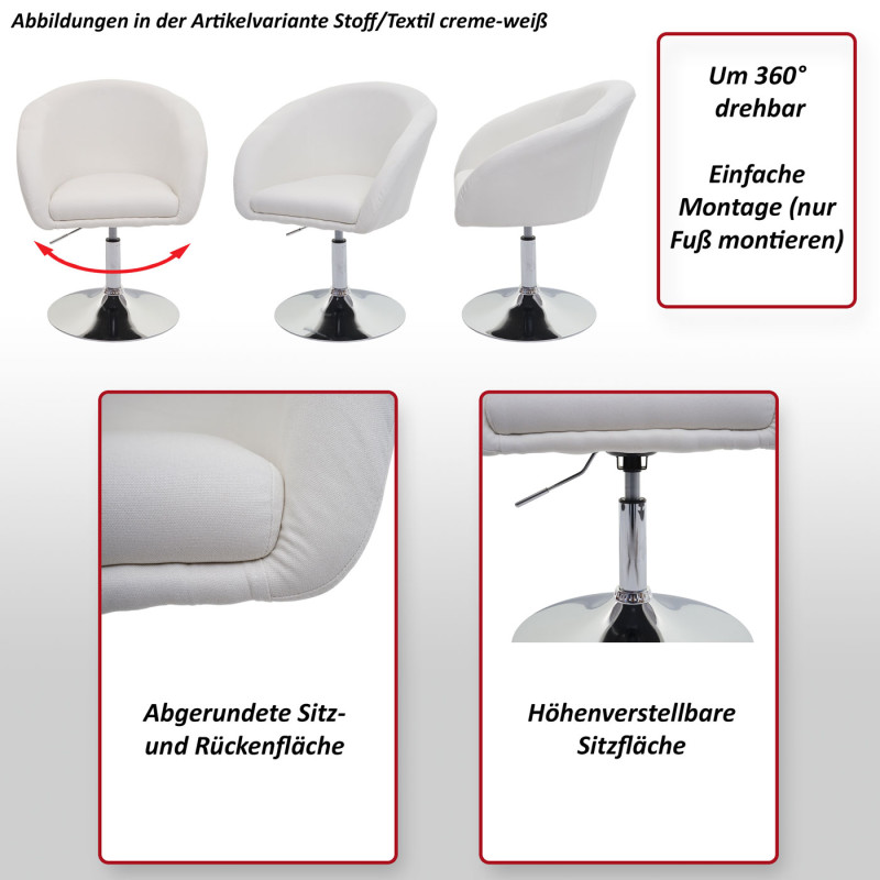 Chaise de salle à manger fauteuil pivotant, salon, réglable en hauteur, similicuir - blanc